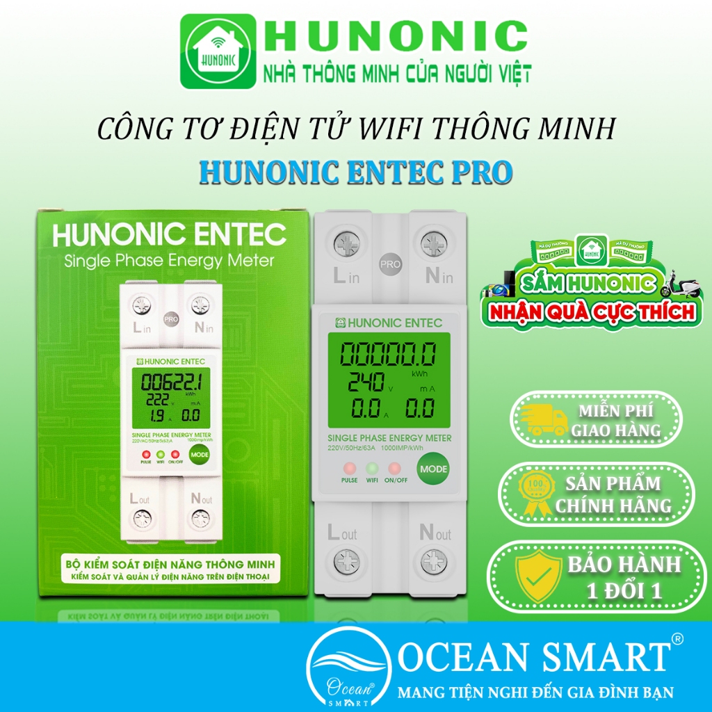 Công Tơ Điện Tử Wifi Hunonic Entec, Đóng Cắt, Đo Điện Năng Tiêu Thụ Từ ...