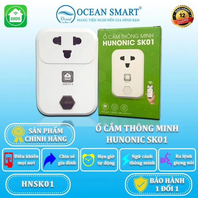 Ổ Cắm Thông Minh HUNONIC SK01, SK02, Ổ Cắm Wifi Điều Khiển Từ Xa Qua Điện Thoại - HNSK