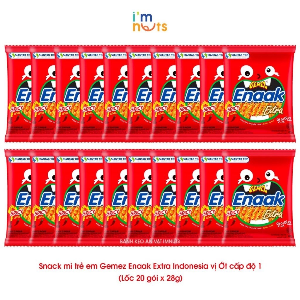 siêu sale_Snack mì trẻ em Enaak Indonesia vị cay cấp độ 1 20 gói x 28 g Mì Đỏ Enaak