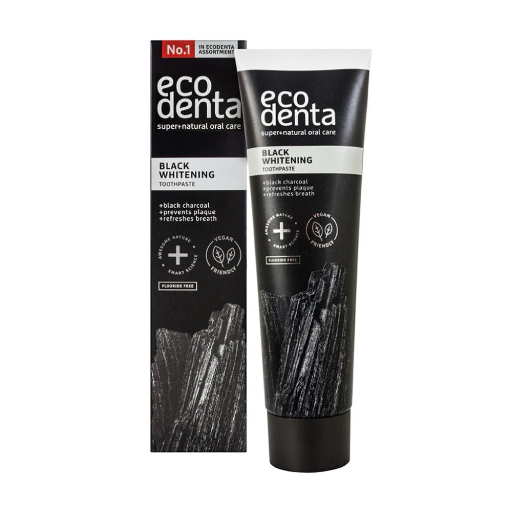 Kem đánh răng than tre & trà xanh làm trắng - không bào mòn- Ecodenta Black Whitening 100ml, 98% tự nhiên