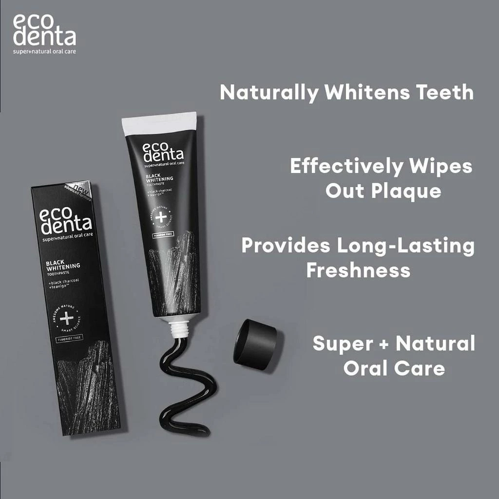 Kem đánh răng than tre & trà xanh làm trắng - không bào mòn- Ecodenta Black Whitening 100ml, 98% tự nhiên