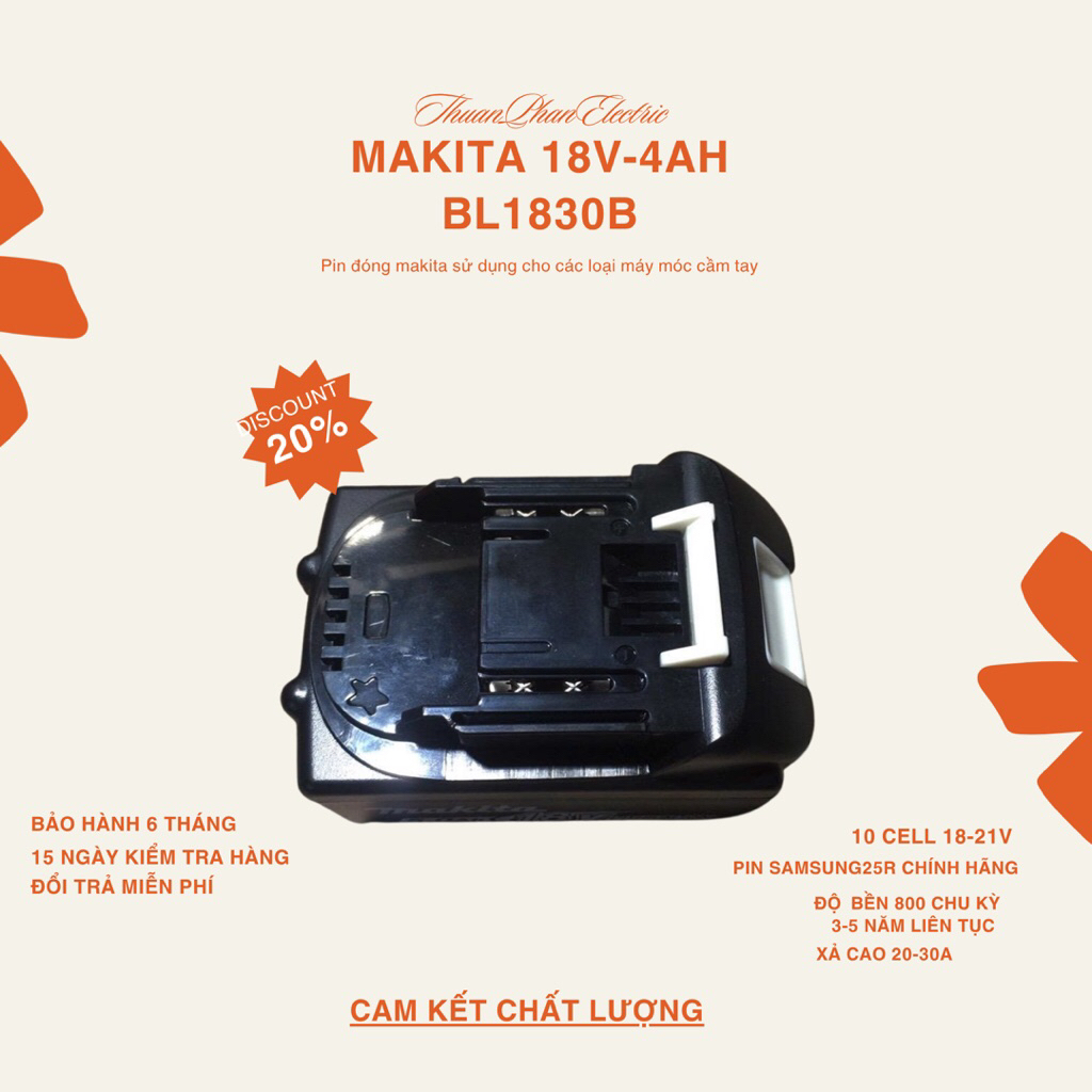 PIN ĐÓNG Makita 18-21V 5Ah – 10 Cell Samsung/25R – Xả Cao 4