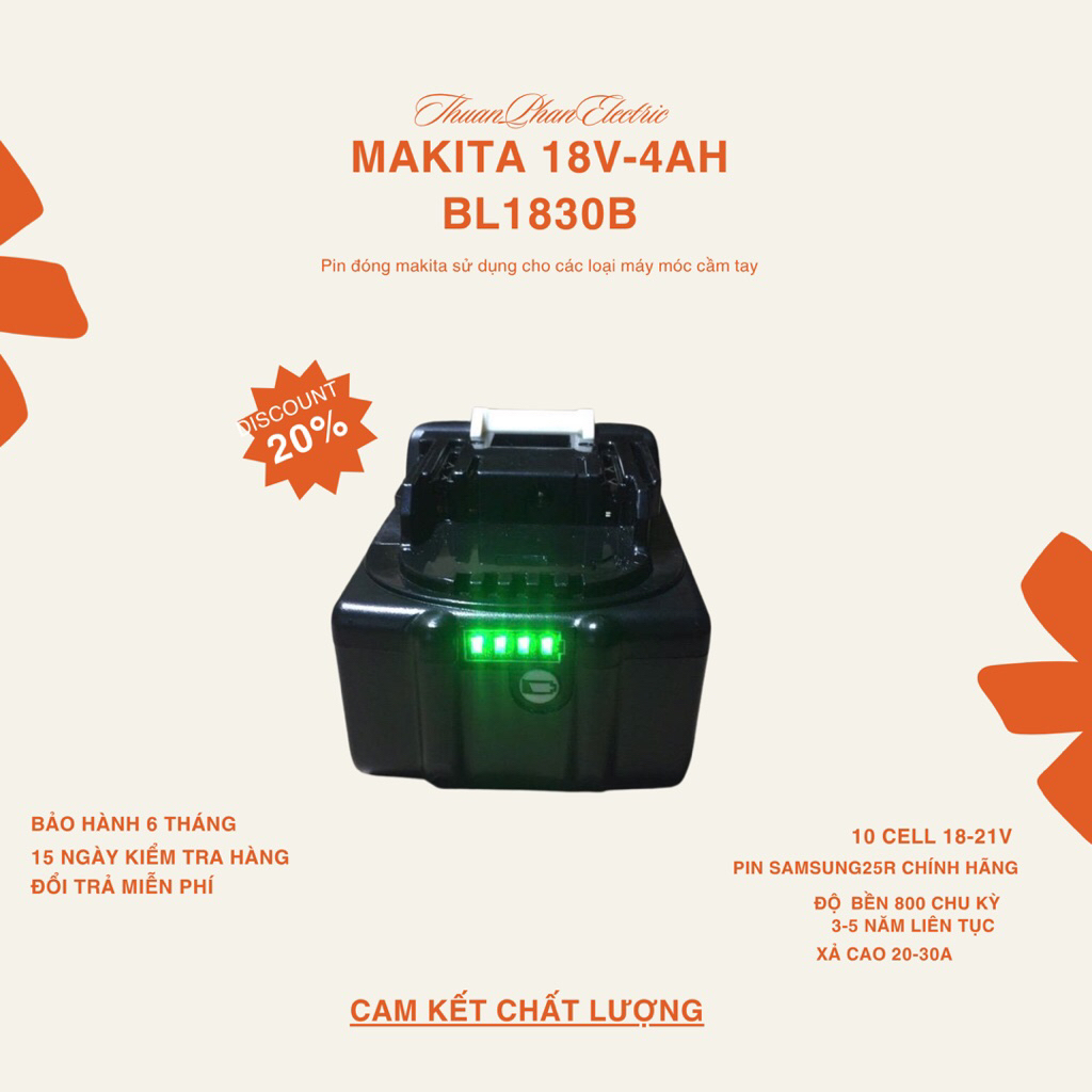 PIN ĐÓNG Makita 18-21V 5Ah – 10 Cell Samsung/25R – Xả Cao 4