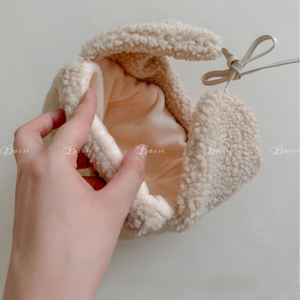 Mũ nỉ lót lông tai gấu cho bé – Mũ giữ ấm mùa đông dễ thương, mềm mại, chống gió, phong cách Hàn Quốc