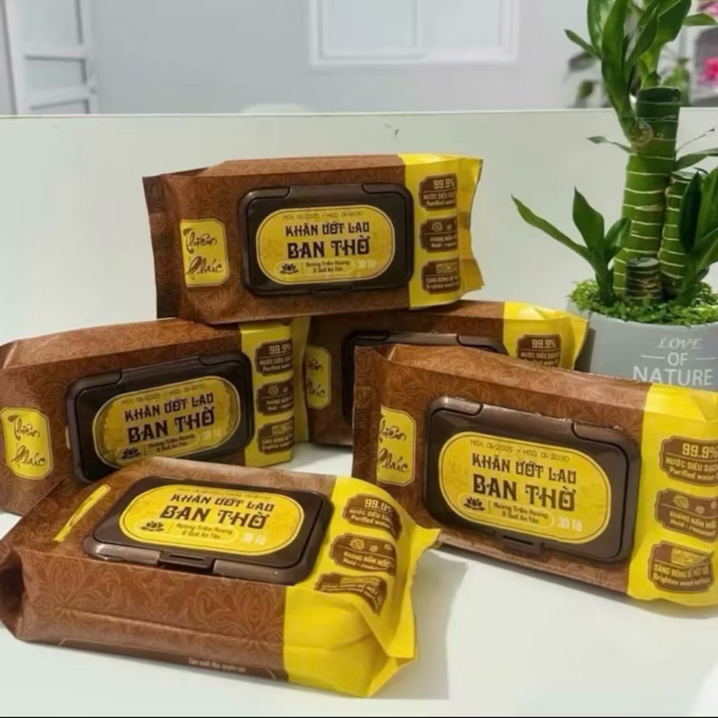 [ Giảm giá 70%] Thùng 24 gói khăn ướt bao sái hương trầm Phúc Tâm mềm nhẹ nhàng làm sạch các vật phẩm thờ cúng