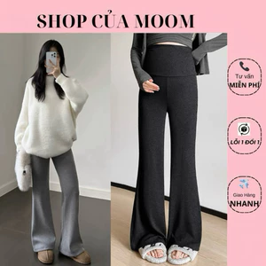 Quần Bầu Ống Loe chất Nỉ Lông Thỏ Thu Đông mềm mịn có chun rút eo cho Mẹ Bầu