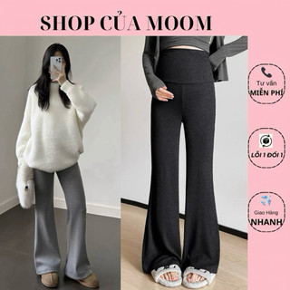 [Nhà Moom] Quần Bầu Ống Loe chất Nỉ Lông Thỏ Thu Đông mềm mịn có chun rút eo cho Mẹ Bầu