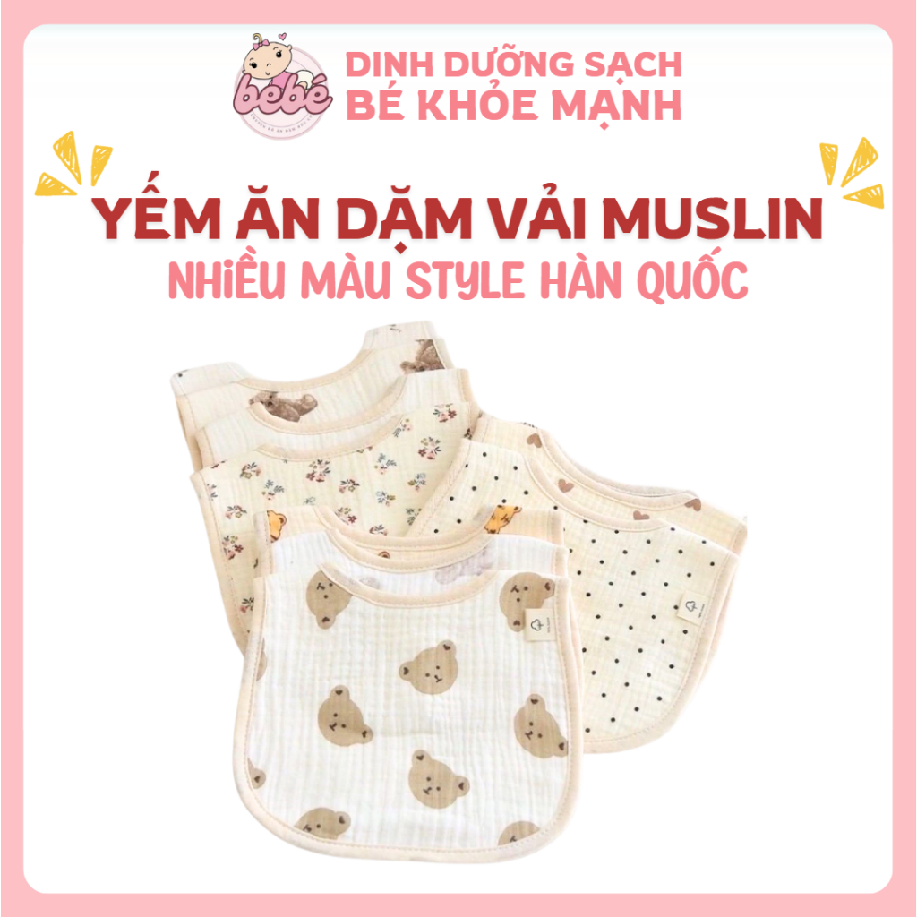 Yếm ăn dặm cho bé, yếm vải Muslin style Hàn Quốc cho bé