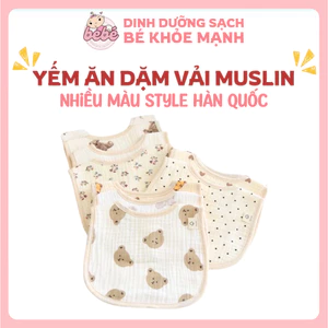 Yếm ăn dặm cho bé, yếm vải Muslin style Hàn Quốc cho bé