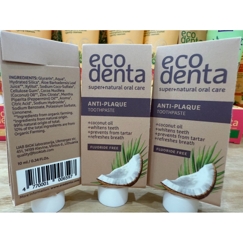 [Quà tặng đơn từ 250.000vnd]🦷 COMBO 3 KEM ĐÁNH RĂNG HỮU CƠ MINI ECODENTA COCONUT 10 ML 🌴