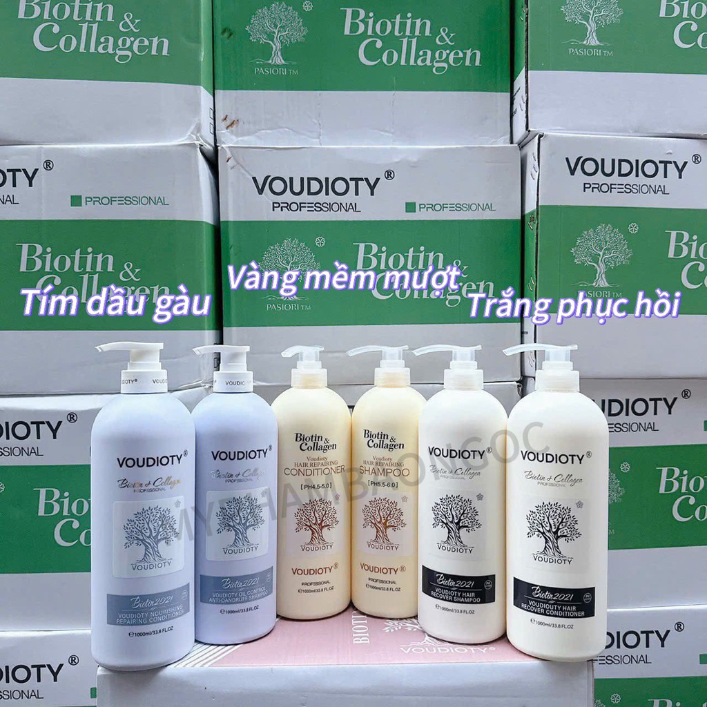Cặp Dầu Gội Xả Biotin Collagen Giảm rụng tóc, kiềm dầu, ngăn gàu, phục hồi hư tổn 1000ml