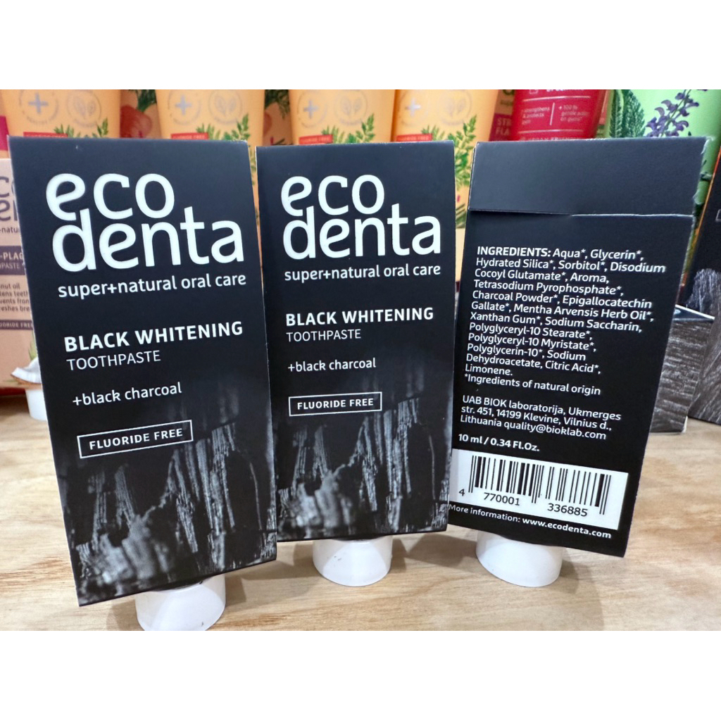[Quà tặng đơn từ 250.000vnd]3 tuýp kem đánh răng mini Ecodenta Black Whitening 10ml – Than hoạt tính làm trắng răng