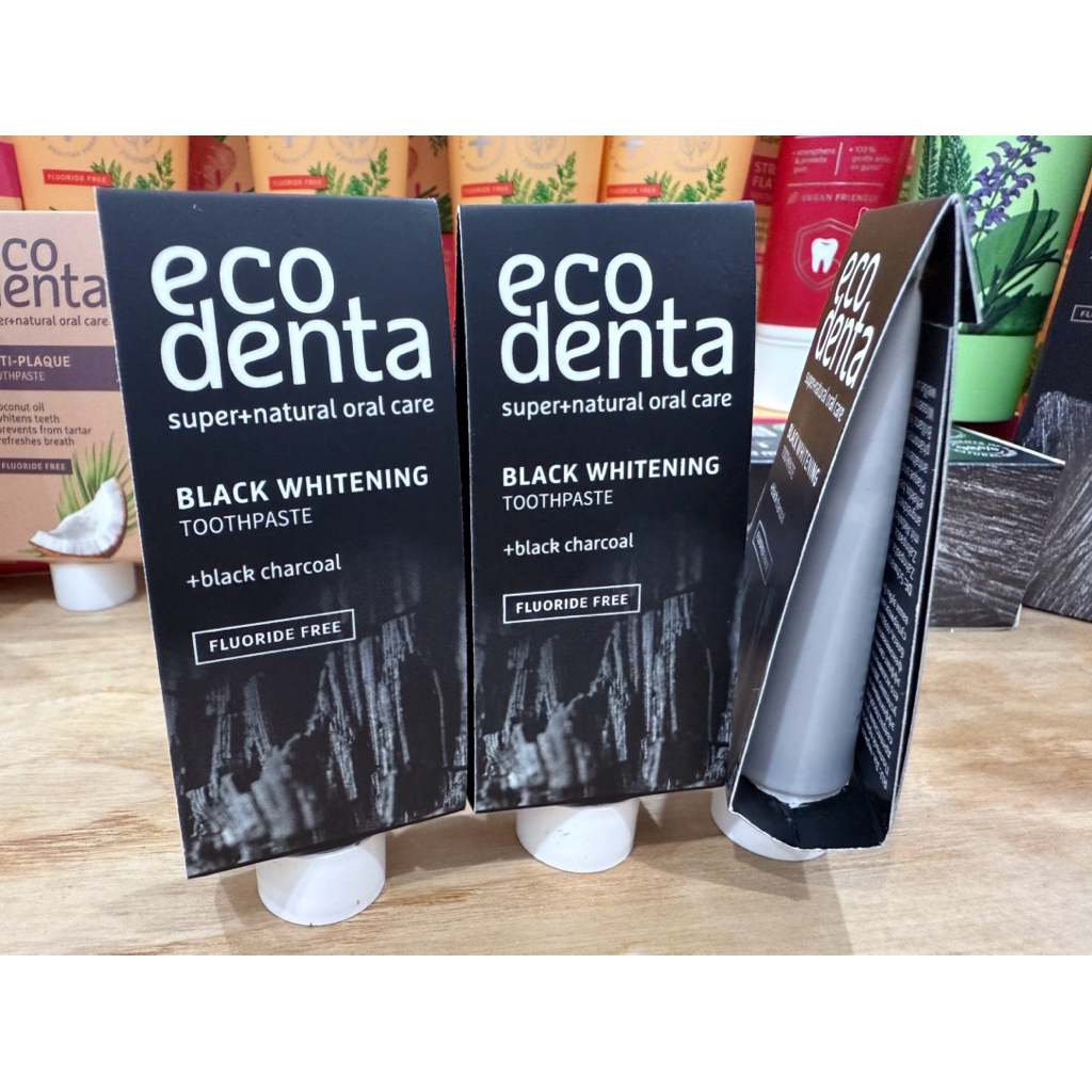 [Quà tặng đơn từ 250.000vnd]3 tuýp kem đánh răng mini Ecodenta Black Whitening 10ml – Than hoạt tính làm trắng răng