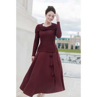 [LAMER x VIỆT HOA] Áo Kiểu Nữ LAMER Dáng Peplum Dài Tay Phủ Vai Sang Trọng, Chân Váy Dáng Xòe Dài Vạt Chéo L61B25T008