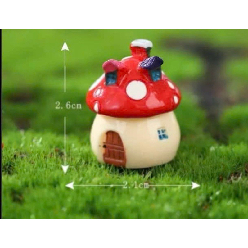 Mô hình ngôi nhà nấm có ống khói trang trí sen đá, sân vườn, bể cá, bể terrarium