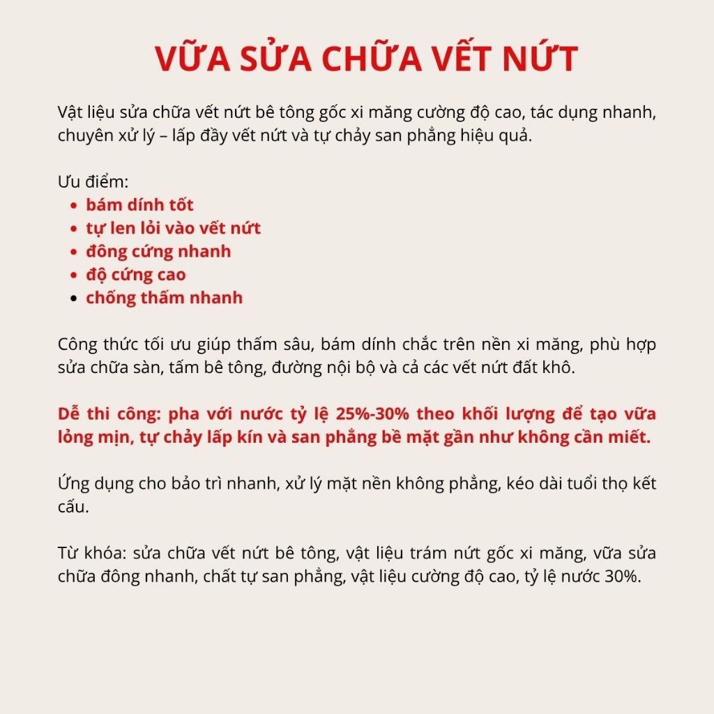 1kg Vữa rót tự chảy khô nhanh chống thấm tự len vào vết nứt chống nứt |Sửa Chữa Vết Nứt Bê Tông Khô Nhanh Chống Thấm
