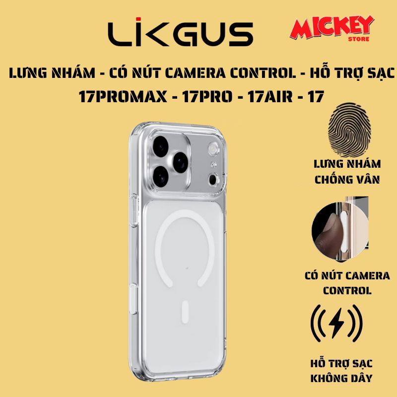 Ốp Likgus Lưng Nhám Chống Vân–Nút Camera Control–Hỗ Trợ Sạc Không Dây iPhone 17Promax 17Pro 17Air 17