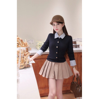 Cozy Beige Set Set áo len mix chân váy kaki siêu xinh Áo len thừng phối cổ somi, chân váy có lót quần