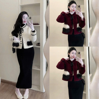 MIMI CLOTHING-Áo lông dáng ngắn phối lông tay cực xinh