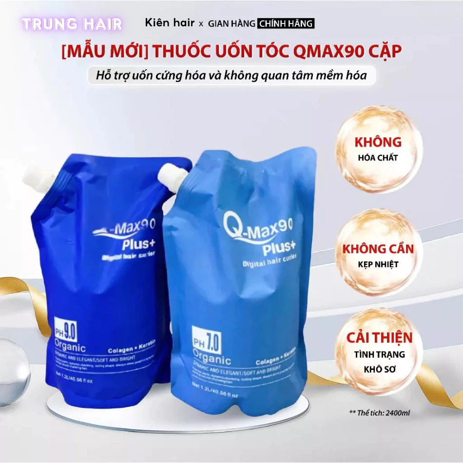 [Mẫu Mới] Thuốc uốn tóc Qmax90 cặp 2400ml hỗ trợ uốn cứng hóa và không quan tâm mềm hóa | Trunghair