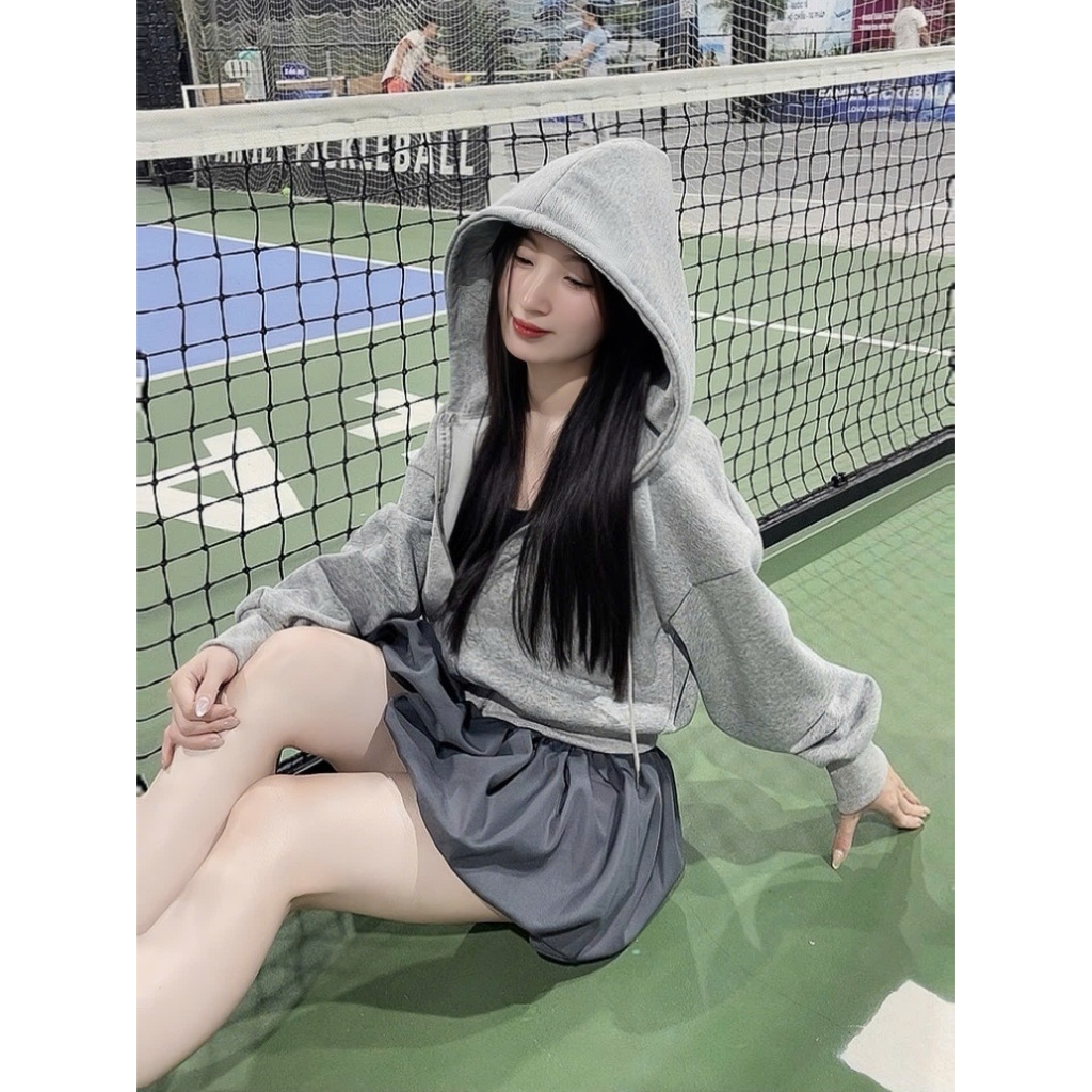 Áo Khoác Nỉ Hoodie Crotop Mũ Siêu To  Chất Vải Dày Dặn Cho Mùa Thu Đông (Có Bigsize) - LL06