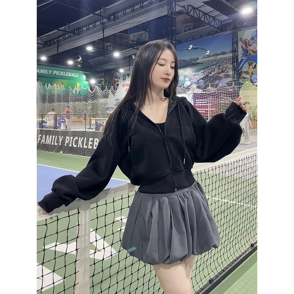 Áo Khoác Nỉ Hoodie Crotop Mũ Siêu To  Chất Vải Dày Dặn Cho Mùa Thu Đông (Có Bigsize) - LL06