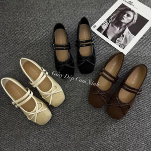 Giày Bệt Búp Bê Nữ Da Nỉ Phối Nơ Da Xinh Hàng Cao Cấp