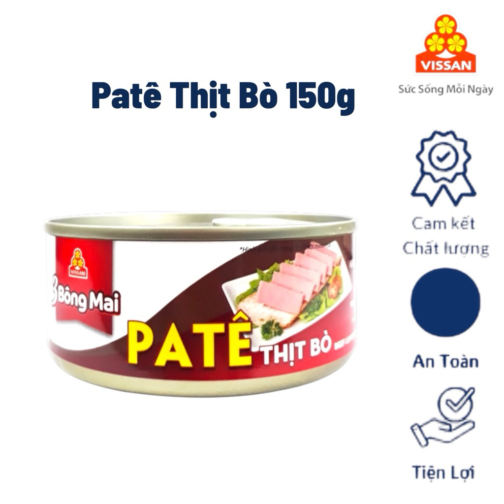 Vissan Combo 5 hộp Pate Thịt Bò 3 Bông Mai 150g Chính Hãng, Date Mới