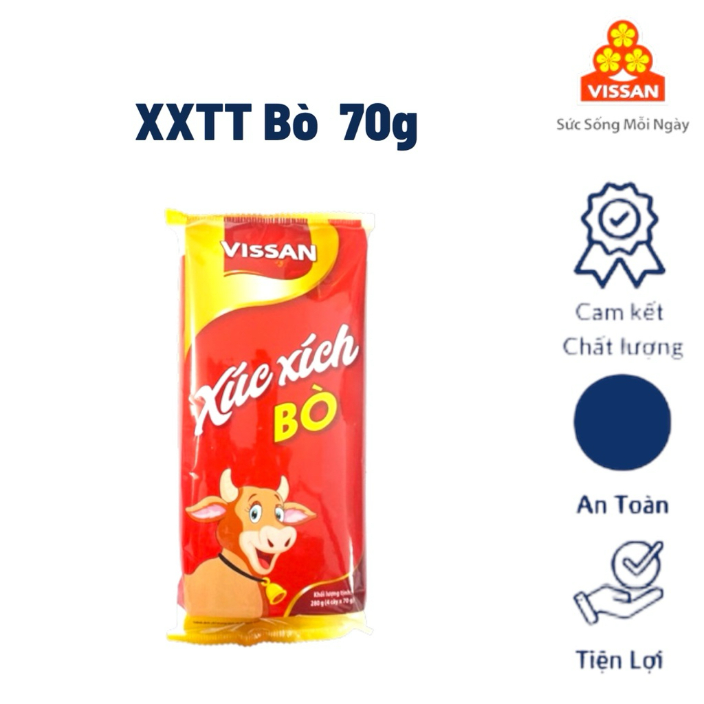 Vissan Combo 5 Xúc Xích Tiệt Trùng Bò Cây lớn 70g (280g/gói x 4cây) Date Mới