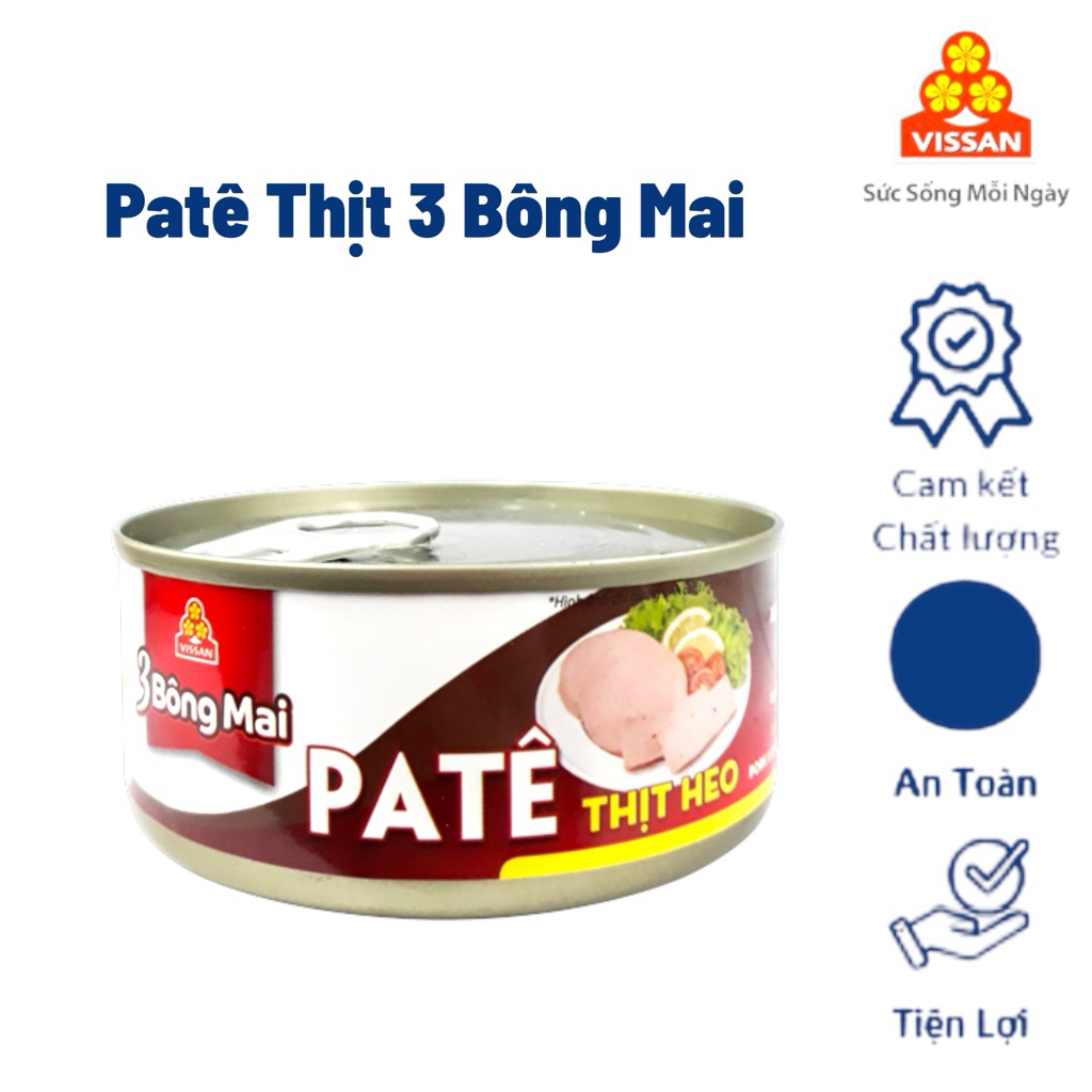 Vissan Combo 5 hộp Pate Thịt Heo 3 Bông Mai 150g Chính Hãng, Date Mới