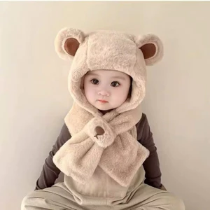 Mũ GẤU BÔNG 2 in 1 cho bé kèm khăn quàng cổ giữ ấm mùa đông