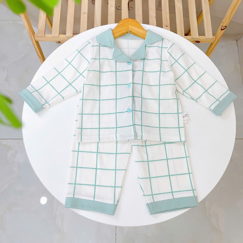 Pijama cho bé Lá Homewear A347, bộ dài tay bé trai gái họa tiết kẻ chấm bi Lyocell Cotton mềm mướt
