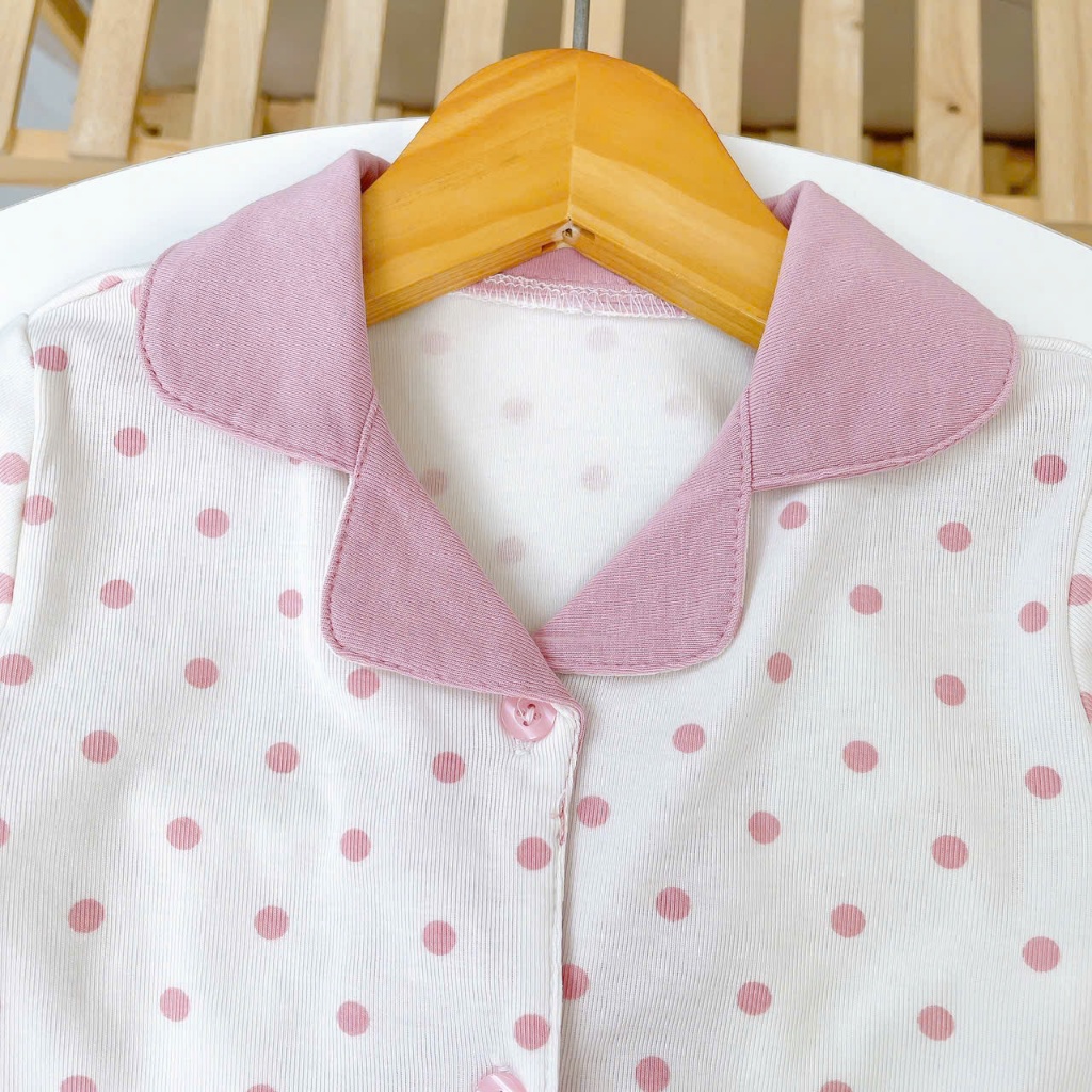 Pijama cho bé Lá Homewear A347, bộ dài tay bé trai gái họa tiết kẻ chấm bi Lyocell Cotton mềm mướt