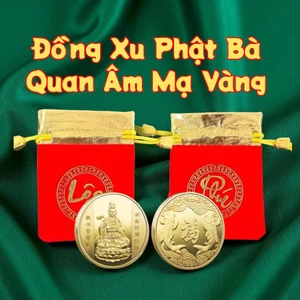 🌸BÁN CHẠY🌸 Đồng Xu Quan Âm Bồ Tát Phong Thuỷ May Mắn Tặng Kèm Túi Gấm