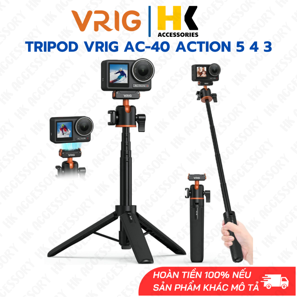 Tripod Vrig Ac 40 cho Dji Osmo Action 6 5 Pro 4 3 tích hợp ngàm sẵn ...