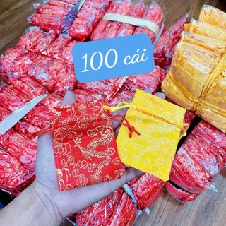 Combo 100 túi gấm đỏ phong thủy may mắn, đựng đồ phong thủy, trang sức, Nhiều Size.