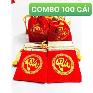 COMBO 100 Túi Gấm Nhung Phúc Lộc Đỏ May Mắn Phong Thuỷ 7x9cm