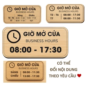 Bảng song ngữ Giờ mở cửa - Business Hours bằng gỗ kèm dây treo trang trí cửa hàng