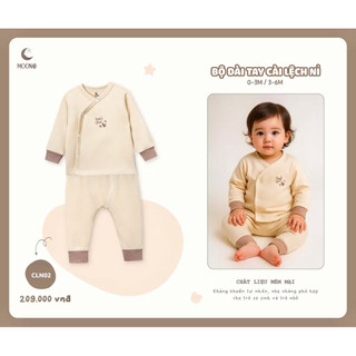 Bộ quần áo dài tay Moôn chất nỉ cho bé sơ sinh 3-7kg chất liệu mềm mại hãng Moon@ mẫu mới chính hãng