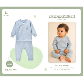 Bộ quần áo dài tay Moôn chất nỉ cho bé sơ sinh 3-7kg chất liệu mềm mại hãng Moon@ mẫu mới chính hãng