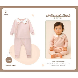 Bộ quần áo dài tay Moôn chất nỉ cho bé sơ sinh 3-7kg chất liệu mềm mại hãng Moon@ mẫu mới chính hãng