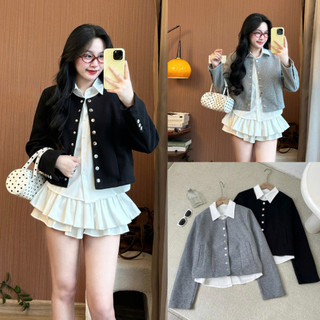 Set 2 Áo Dạ Tweed Cổ Tròn Phối Áo Sơ Mi 247store  Mua 1 Được 2 Thanh Lịch Chuẩn Style Công Sở Trường Lớp Setdasomi289