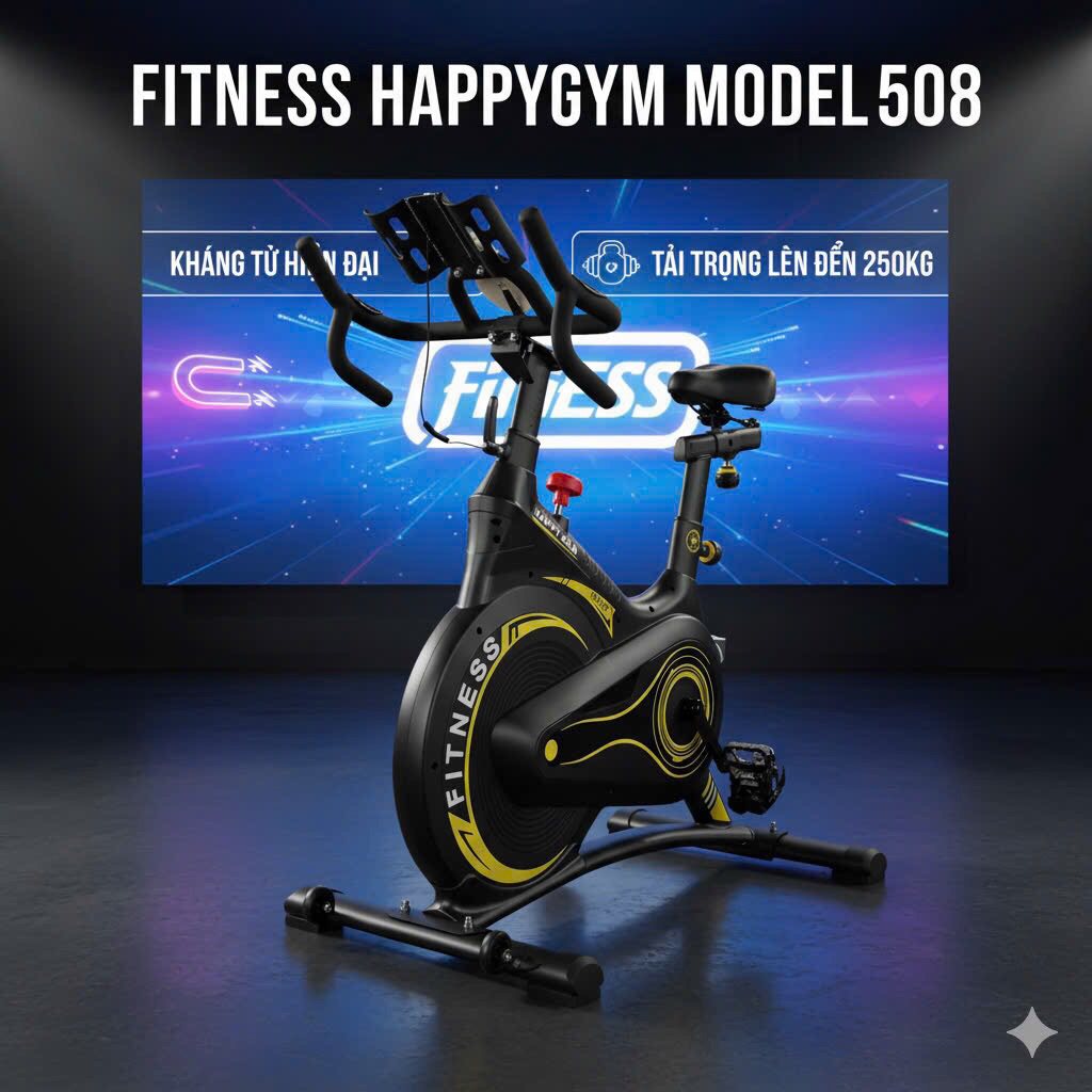 Xe đạp tập thể dục FITNESS GH_508, KHÁNG TỪ siêu êm {Cảm biến nhịp tim, có kệ để Ipad/đt, Yên xe siêu mềm và thoáng khí,
