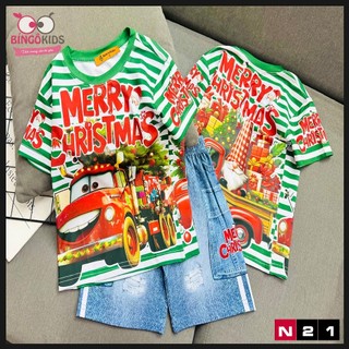 Set đùi bé trai thun lạnh in 3D loại 1 in họa tiết noel giáng sinh labubu dễ thương