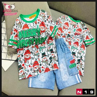 Set đùi bé trai thun lạnh in 3D loại 1 in họa tiết noel giáng sinh labubu dễ thương
