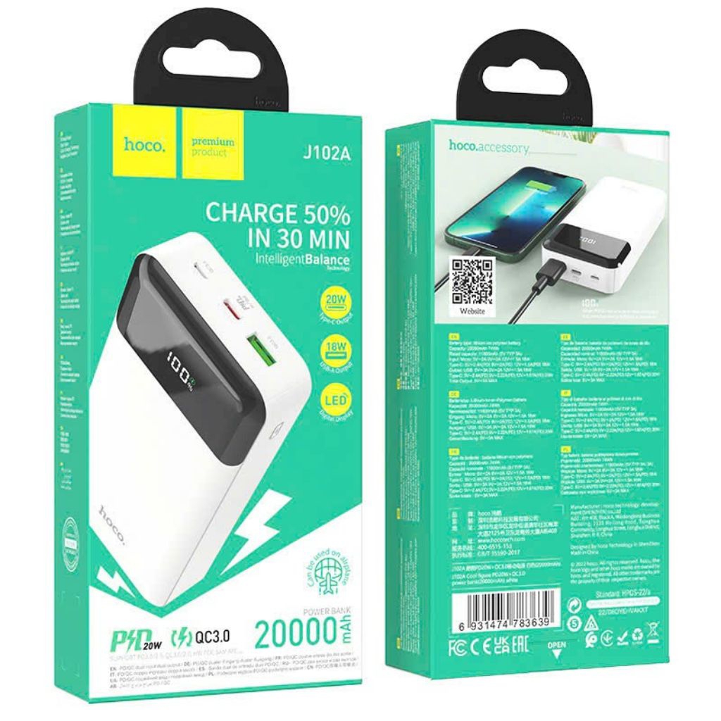 Sạc nhanh dự phòng J102A  dung lượng 20000 mah Sạc nhanh Power Bank
