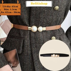 Thắt Lưng Chun Nữ Dây Da Đen Phối Bản Nhỏ 1.5cm Hạt Ngọc Khóa Gài Cao Cấp Co Giãn Theo Eo Phong Cách Hàn Quốc