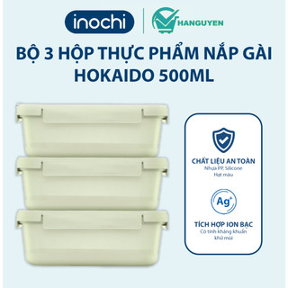 Bộ 3 hộp thực phẩm Inochi Hokkaido nhựa nguyên sinh an toàn nắp gài 4 góc kín hơi chống tràn hiệu quả