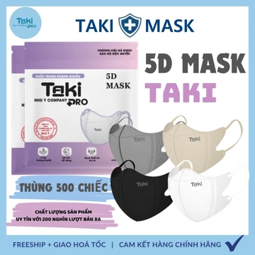 [ Thùng 500 Chiếc ] Khẩu trang 5d Taki Cao Cấp Chính Hãng, Dày Dặn, Chống Tia UV