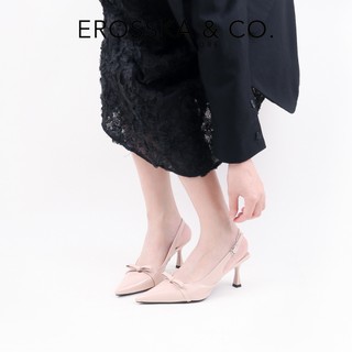 [Erosska] - Giày cao gót nữ mũi nhọn phối nơ kiểu dáng đơn giản thanh lịch màu đen cao 8cm - EH044